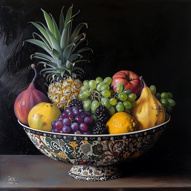 Photo still life with fruit in a colorful bowl