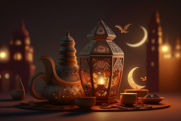 A still life with a lantern and moon and the moon.