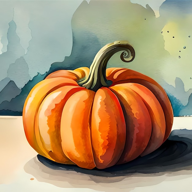 Still life with pumpkin closeup Watercolor style generative AI illustration for Thanksgiving Day