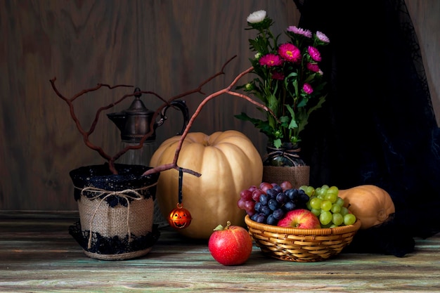 Still Life with pumpkin on wooden background