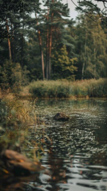 Photo still water reflects the surrounding forest