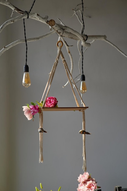 Stilllife Pampas dried grass and flowers in a vase Cozy stylish autumn concept