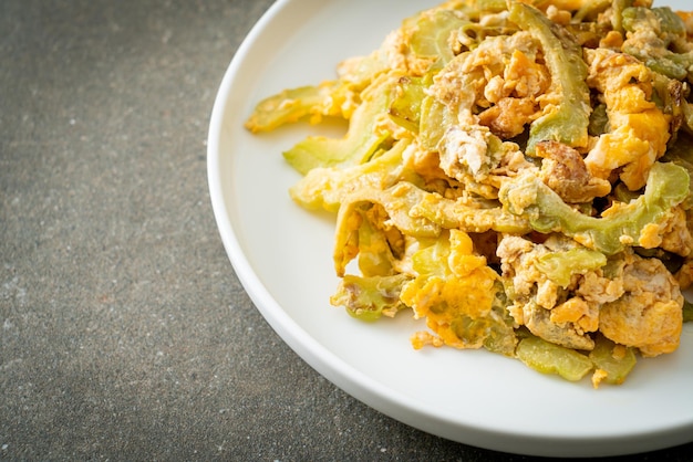 Stir Fried Bitter Gourd with Egg on plate