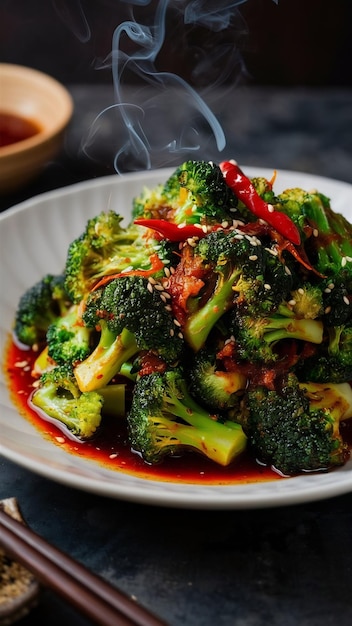 Photo stir fried chili broccoli