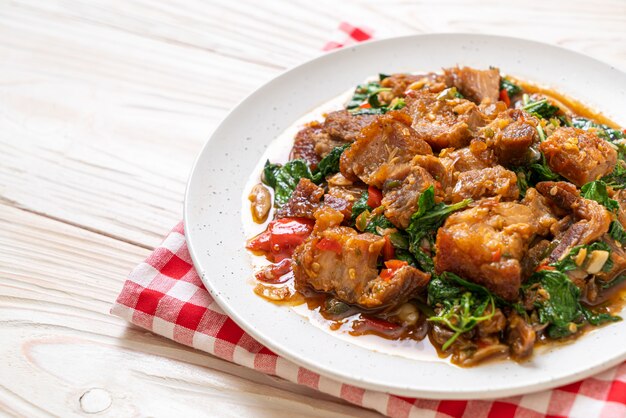 stir-fried crispy pork belly and basil