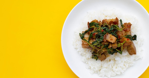 Stir fried crispy pork with holy basil