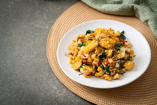 stir-fried egg with Thai basil and chilli - Asian food style