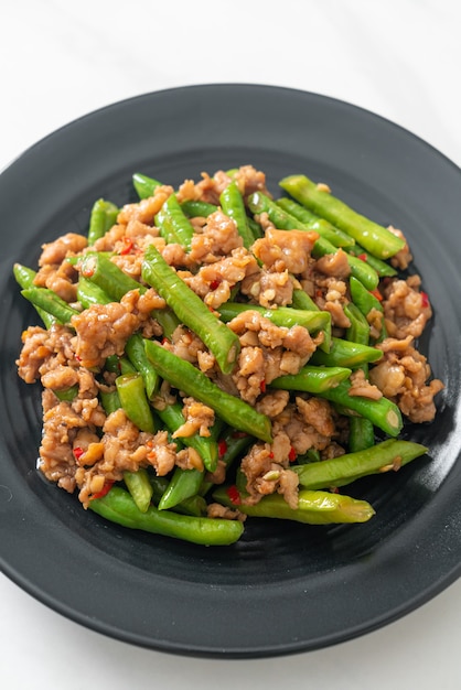 Stir-fried french bean or green bean with minced pork - Asian food style