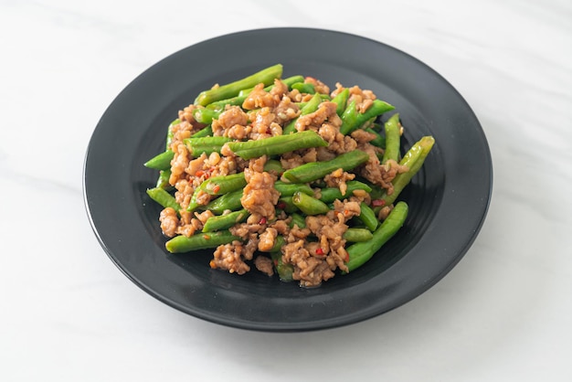 stir-fried french bean or green bean with minced pork - Asian food style