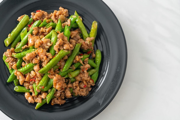 stir-fried french bean or green bean with minced pork - Asian food style