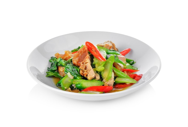 Stir fried kale with crispy pork