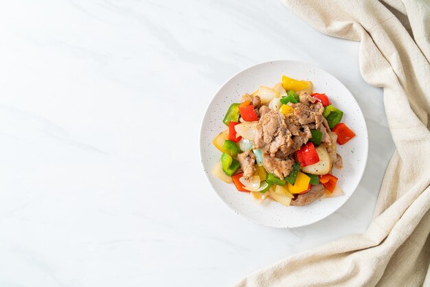 Stir Fried Pork with Black Pepper on plate