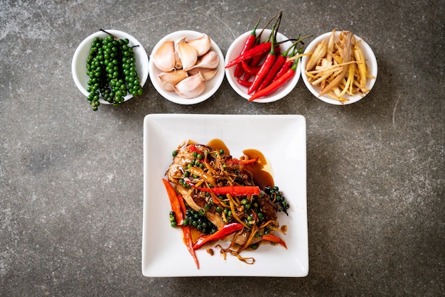 Photo stir-fried spicy and herb with grouper fish fillet