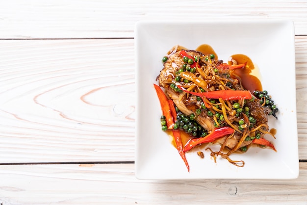 stir-fried spicy and herb with grouper fish fillet 