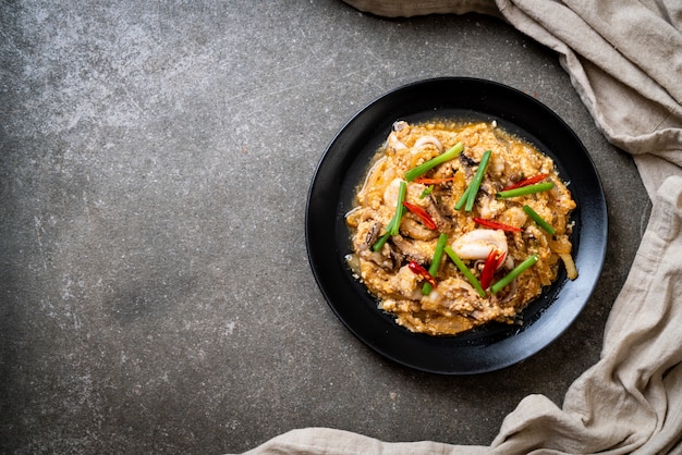 Stir-Fried Squid or Octopus with Salted Eggs black