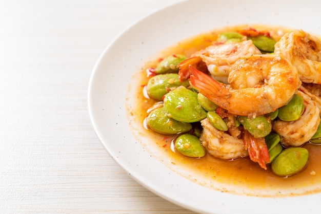 Stir-Fried Twisted Cluster Bean with Shrimp - Thai food style