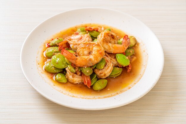 Stir-Fried Twisted Cluster Bean with Shrimp - Thai food style