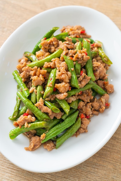 Stirfried french bean or green bean with minced pork