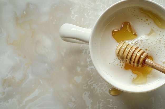 Stirring honey into hot milk