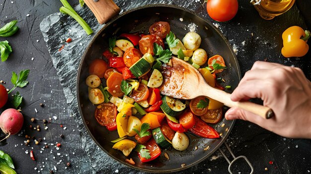 Photo stirring up a flavorful vegetable dish