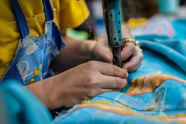 Stitching Uruguays flag onto backpacks for student generative ai