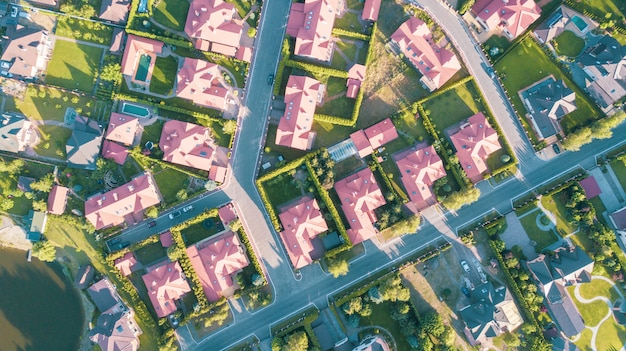 Stock aerial image of a residential neighborhood