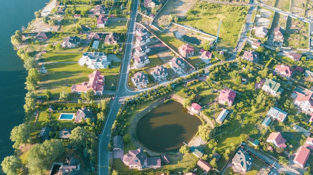 Stock aerial image of a residential neighborhood