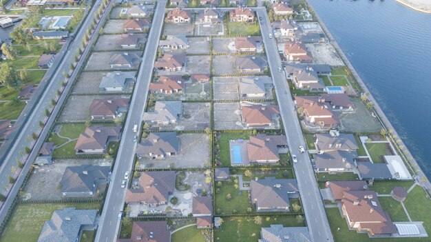 Stock aerial image of a residential neighborhood