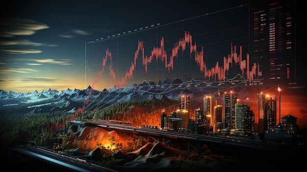 Stock chart display on city background Generative AI