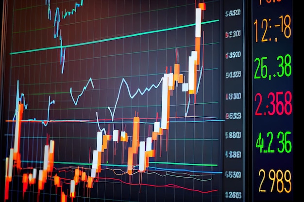 Stock charts on the monitor closeup 3d illustration Generative AI