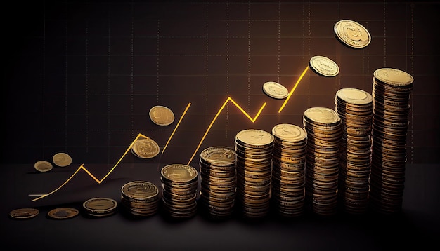 Stock funding or money saving graph with coins Background for business and design