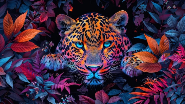 Photo stock image of an abstract fantasy leopard wild cat on a dark background