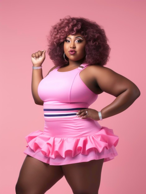 Stock image of a cute fat black woman in a top and shorts