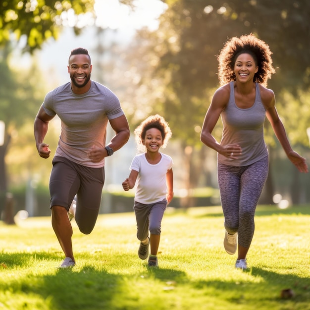 Stock image of a family practicing a sport or exercise together health and bonding Generative AI