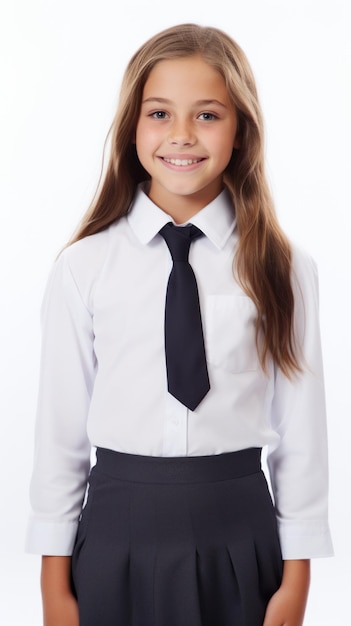 Stock image of a girl in a school uniform against a white background Generative AI