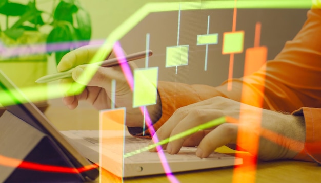 Stock index on the computer monitor Financial data on a monitor which including of Market Analyze Bar graphs Diagrams financial figures