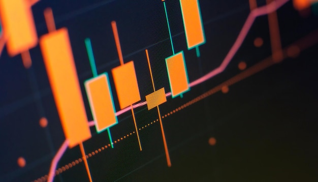 Stock index on the computer monitor Financial data on a monitor which including of Market Analyze Bar graphs Diagrams financial figures