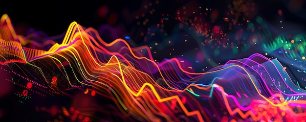 Stock index graphic with colorful dynamic lines and a dark canvas