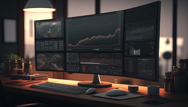 Stock market chart on computer display created with ai tools