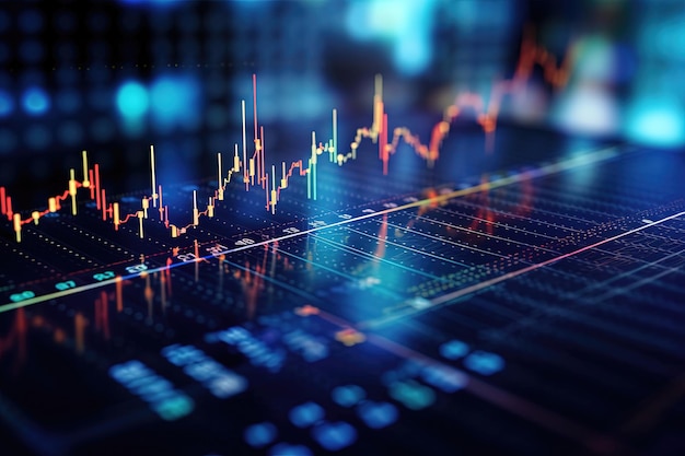 Stock market chart graph diagram and indicators on dark blue background