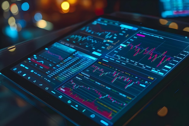 Stock Market Charts Displayed on a Tablet Screen Illustration