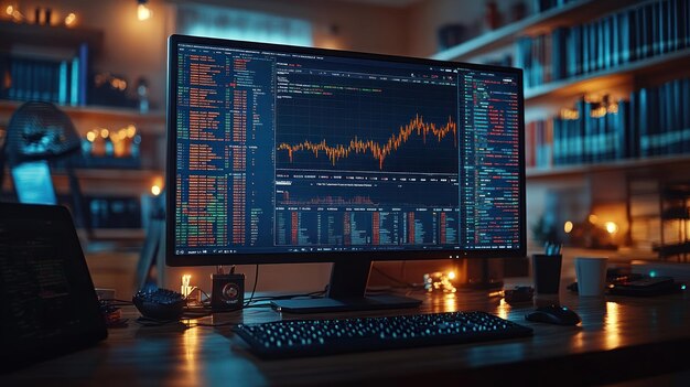 Photo stock market data displayed on computer monitor