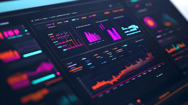 Stock Market Data Graphs Charts on Laptop Screen