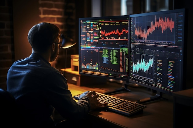 Stock Market Financial Charts on a Computer Screen Generative AI