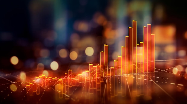 Stock market growth and investment concept on abstract blank dark blurred background with bokeh and raising financial chart graph Generative AI