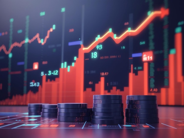 Stock Market and Trading Digital Graph 3D Rendering