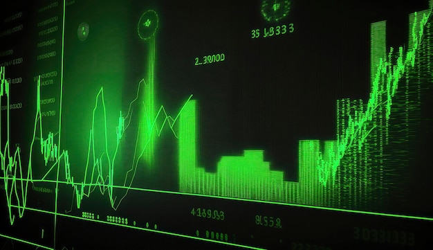 Stock market trading graph in green color as economy 3D illustration background Trading trends and economic development