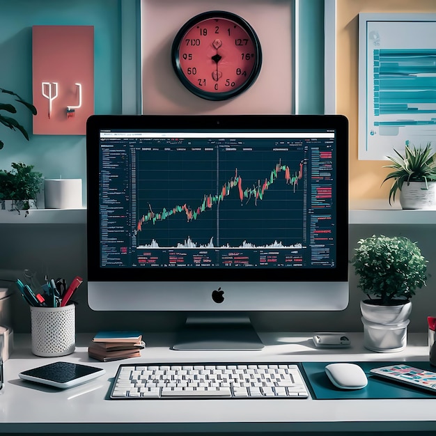 Stock Market Trends A Desktop Monitor Displays Price Fluctuations Over Time