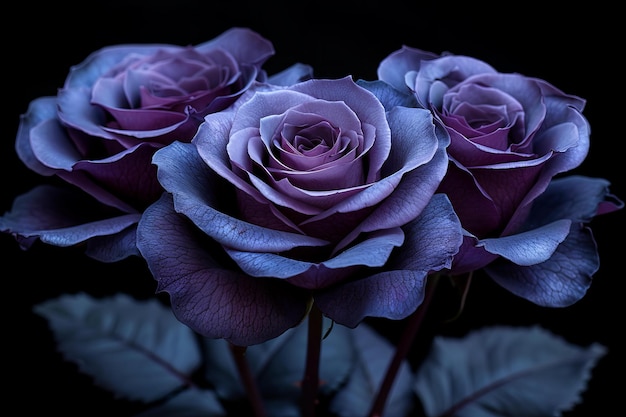 Photo stock photo of black background dark purple roses purple petals purple rose leaves purple color purp