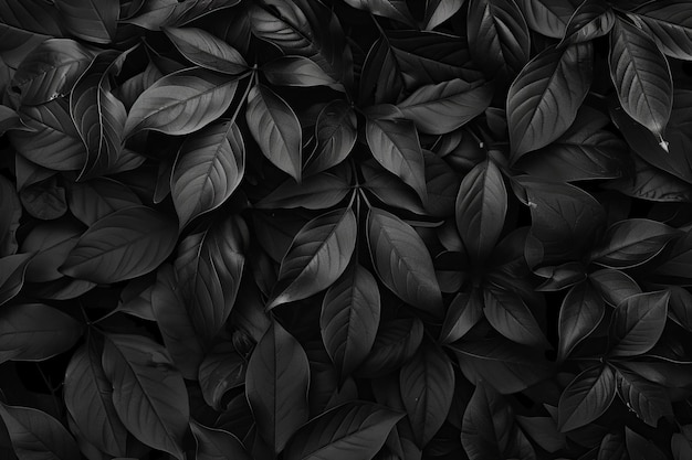 Photo stock photo of black leaves on a dark background in a monochrome hyper realistic photographic style